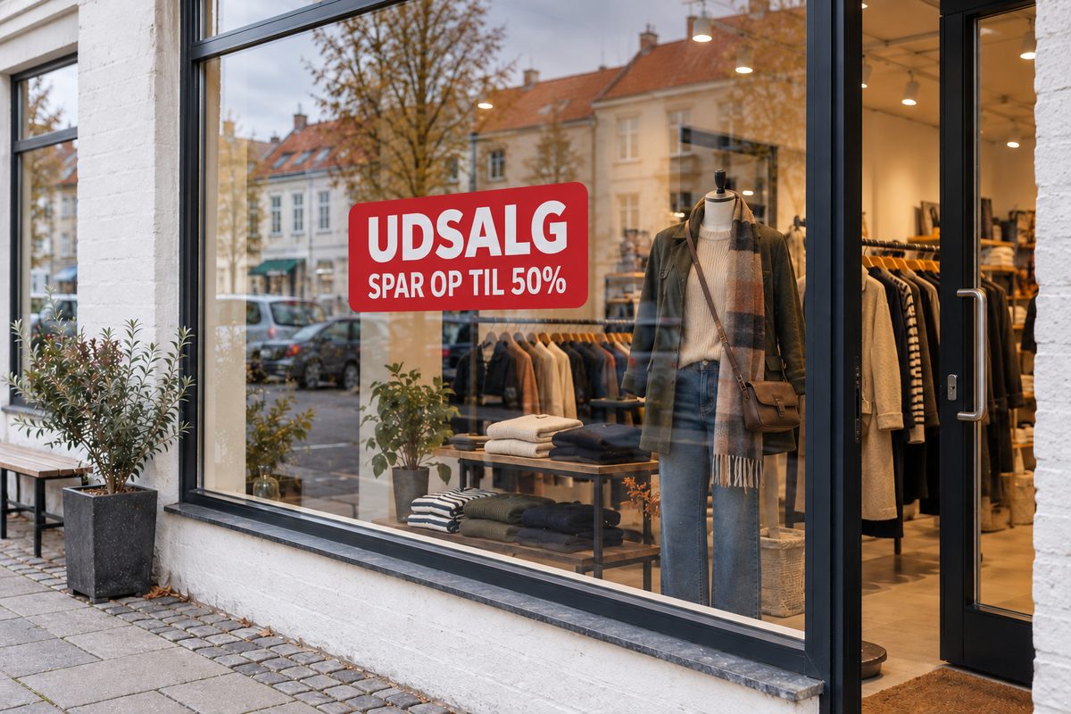 Tøjbutik med udsalgsmotiv i folie på ruden
