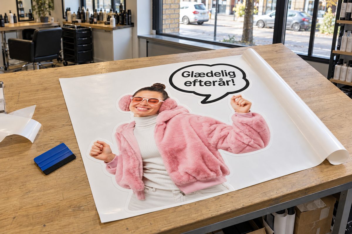 Designark med motiv lagt frem på et bord